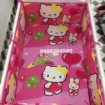 Bộ sản phẩm Đệm-Ga-Quây cũi cho bé mẫu mèo Kitty hồng