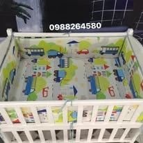 Bộ sản phẩm Đệm-Ga-Quây cũi cho bé mẫu ô tô xe bys xanh lá