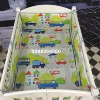Bộ sản phẩm Đệm-Ga-Quây cũi cho bé mẫu ô tô xe bys xanh lá