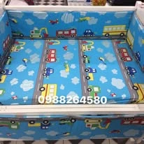 Bộ sản phẩm Đệm-Ga-Quây cũi cho bé mẫu ô tô cần cẩu