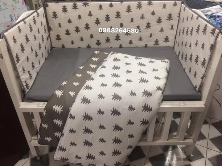 Bộ sản phẩm Đệm-Ga-Quây cũi cho bé Cây thông trắng - mix ga ghi