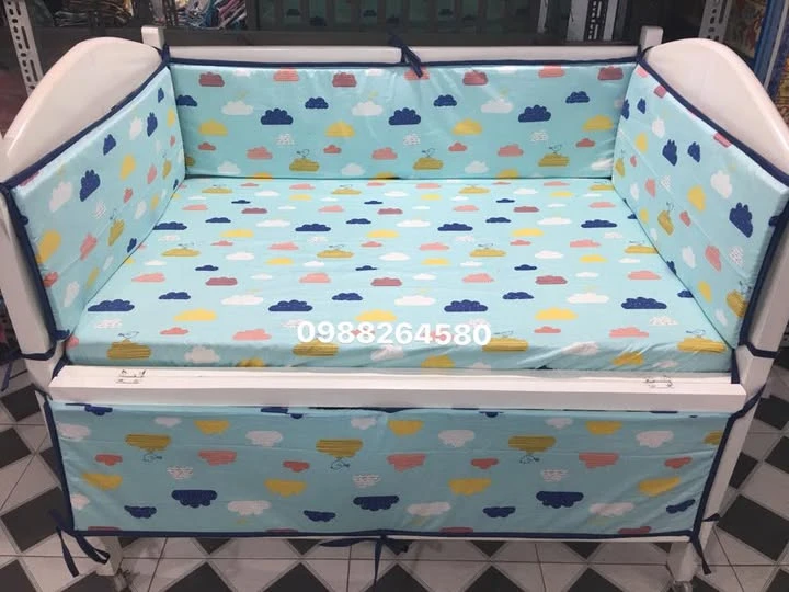 Bộ sản phẩm Đệm-Ga-Quây cũi cho bé mây xanh