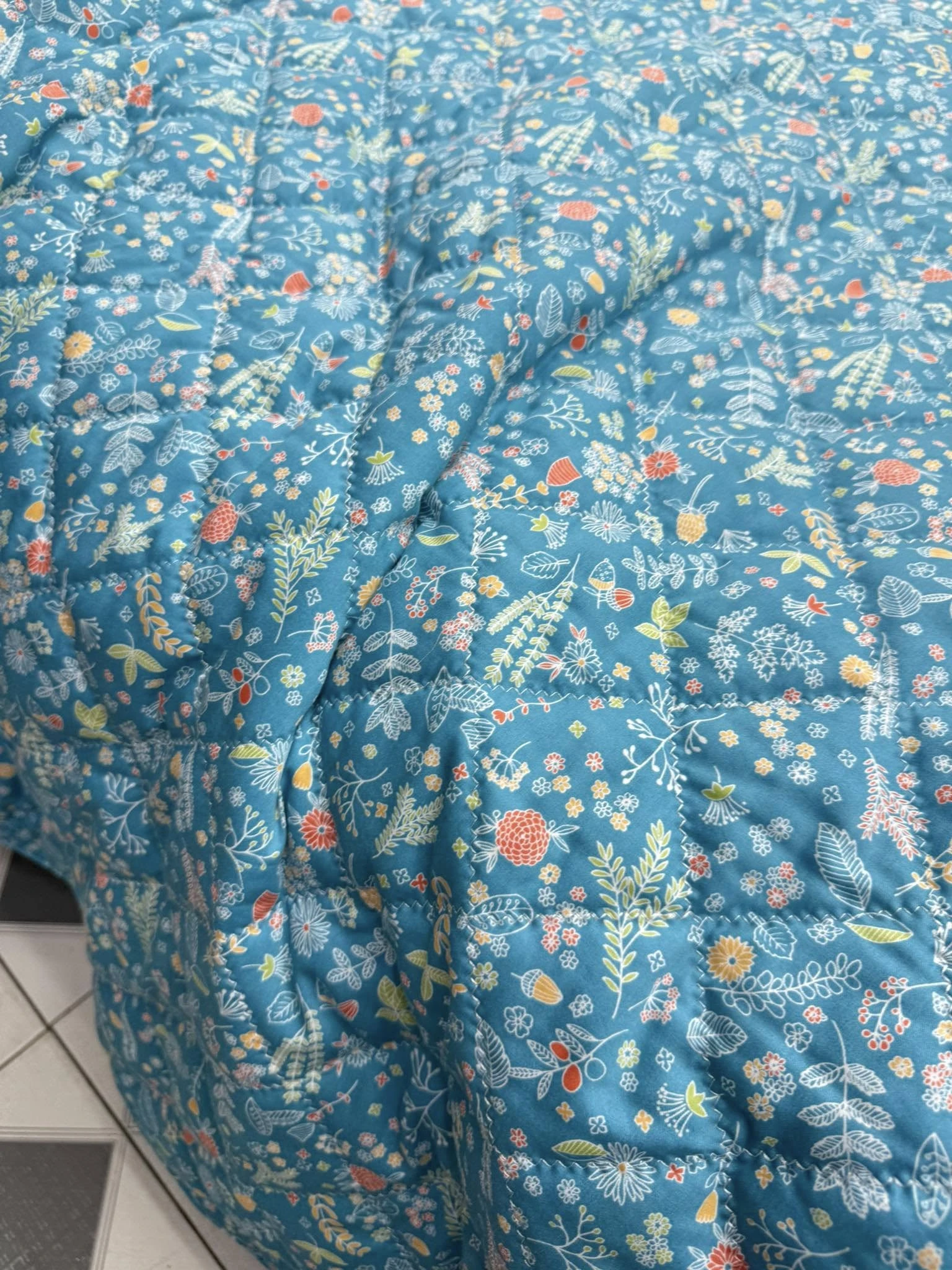 Bộ chăn ga gối trần bông mẫu hoa xanh Modal bột gỗ sồi Hàn Quốc