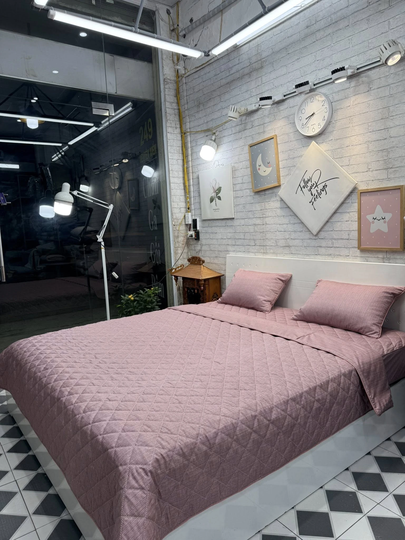 Bộ chăn ga gối mẫu sọc Hồng đỗ sang ạ vải Modal bột gỗ sồi