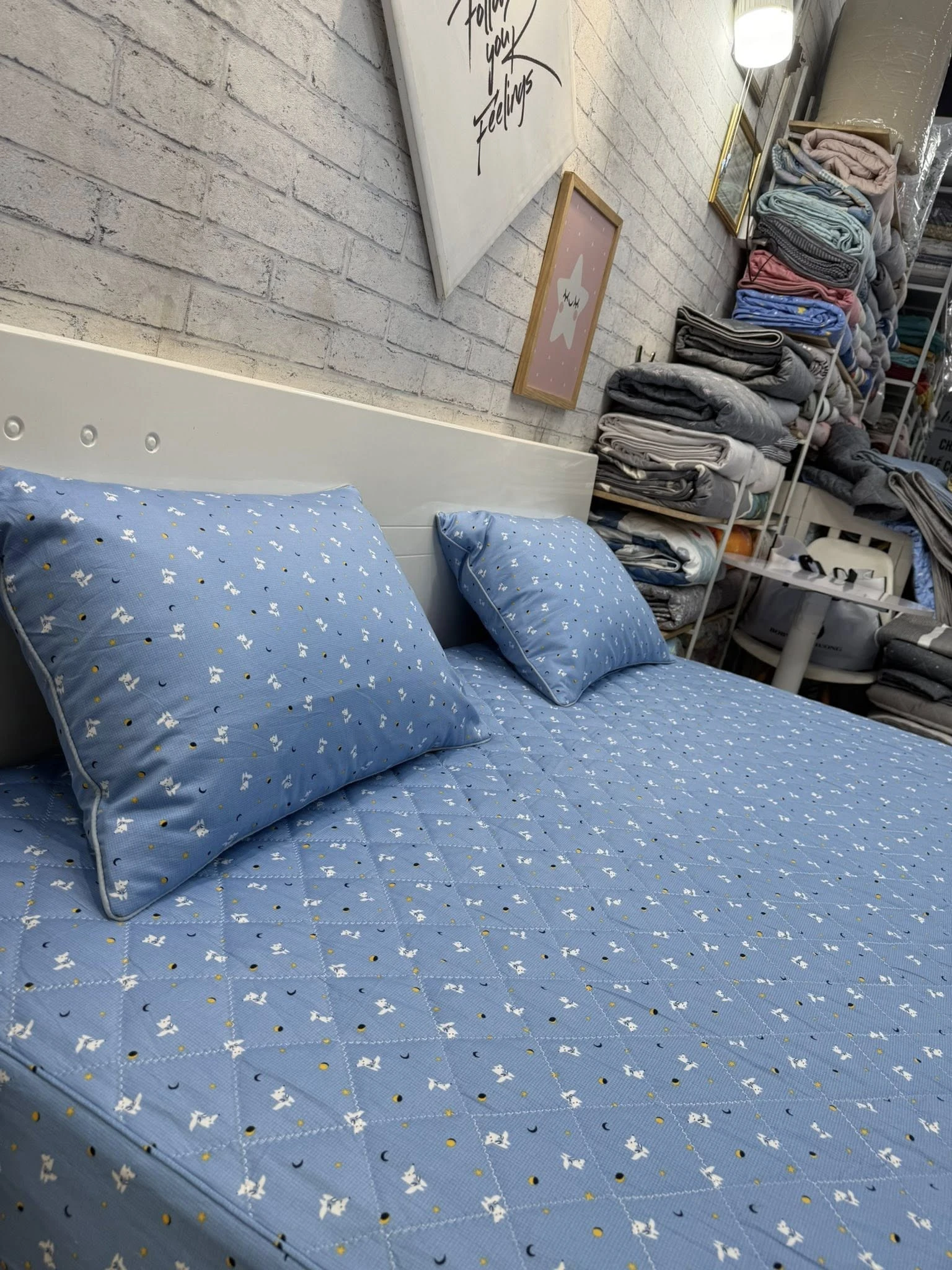 Bộ chăn ga gối Cotton Hàn Quốc tone xanh