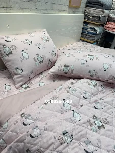 Bộ chăn ga gối họa tiết so Cute cho bé gái nha vải Modal bột gỗ sồi