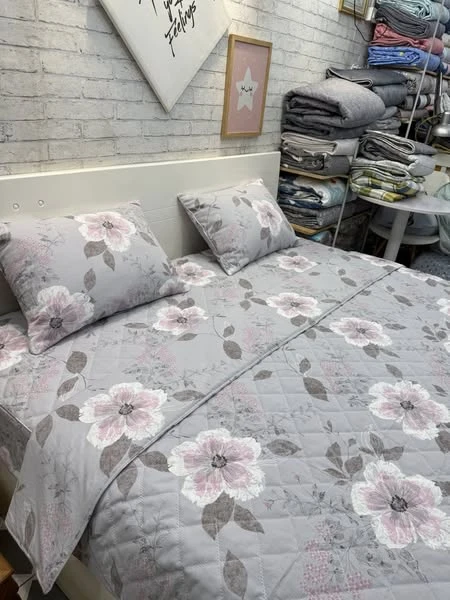 Bộ chăn ga gối hoa ghi cotton Hàn Quốc
