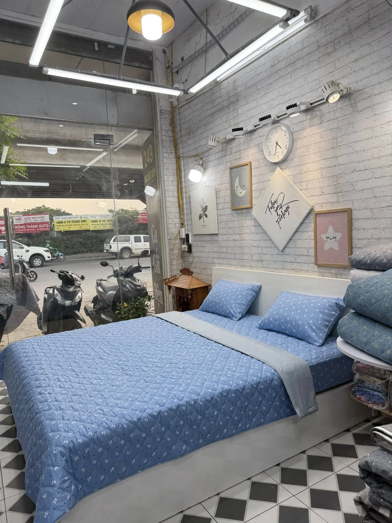 Bộ chăn ga gối Cotton Hàn Quốc tone xanh