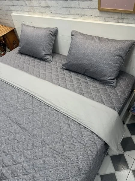 Bộ chăn ga gối chấm ghi xám cotton Hàn Quốc
