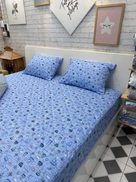 Bộ chăn ga gối tone xanh cotton Hàn Quốc