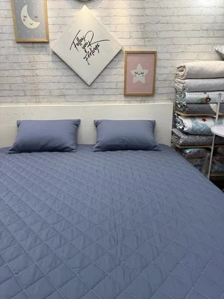 Bộ chăn ga gối Lụa Modal Hàn Quốc chăn kẻ xanh phối ga xanh đá