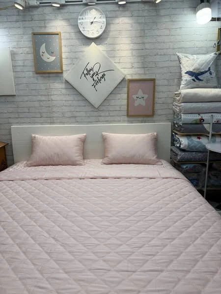 Bộ chăn ga gối Chất liệu vải Tencel mềm mịn mát Hồng nhẹ xjnh