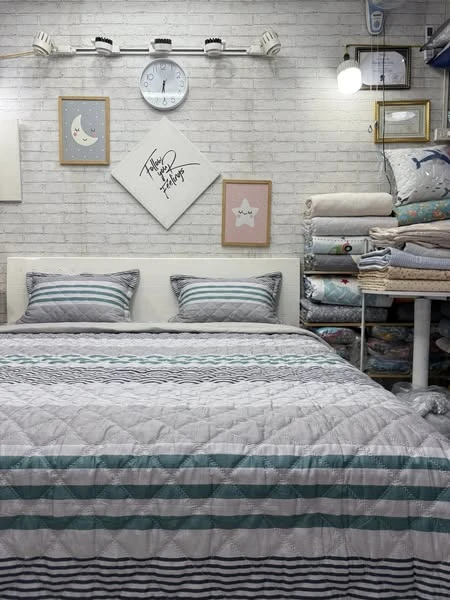 Bộ chăn ga gối cotton Hàn Quốc kẻ ghi