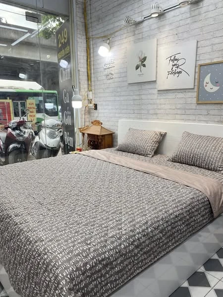 Bộ chăn ga gối cotton Hàn Quốc mẫu chữ nâu xjnh đẹp