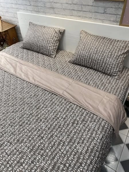 Bộ chăn ga gối cotton Hàn Quốc mẫu chữ nâu xjnh đẹp