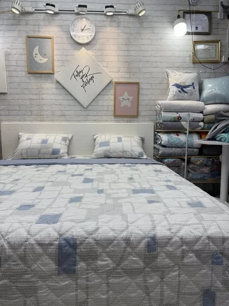 Bộ chăn ga gối cotton Hàn Quốc caro sáng xinh