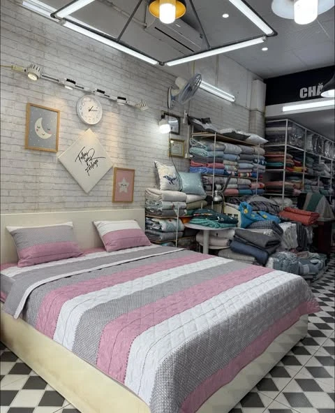 Bộ chăn ga gối cotton Hàn Quốc kẻ  xjnh lắm ạ.