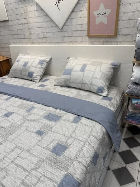 Bộ chăn ga gối cotton Hàn Quốc caro sáng xinh