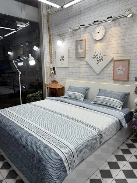 Bộ chăn ga gối Lụa Modal Hàn Quốc mẫu kẻ xinh