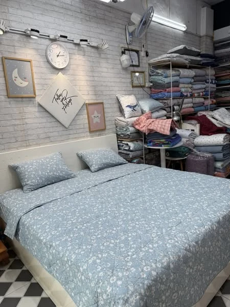 Bộ chăn ga gối Lụa Modal Hàn Quốc hoa tuyết xanh đá