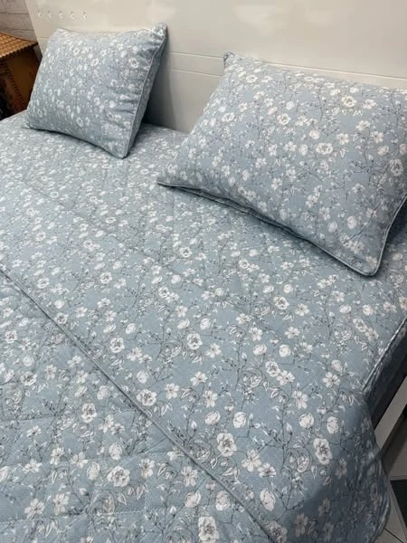 Bộ chăn ga gối Lụa Modal Hàn Quốc hoa tuyết xanh đá
