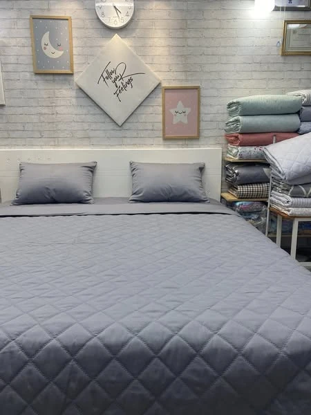 Bộ chăn ga gối phủ Lụa modal Hàn Quốc ghi xám