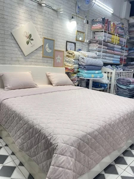 Bộ chăn ga gối Lụa Modal Hàn Quốc kẻ phối hồng