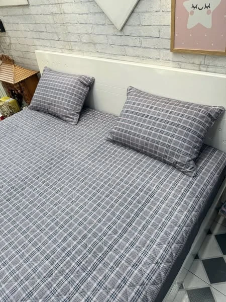 Set ga chun chần bông sz 180cm x 200cm + 2 vỏ gối nằm sz 45cm x 65cm kẻ