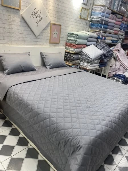 Bộ chăn ga gối phủ Lụa modal Hàn Quốc ghi xám