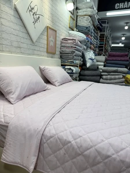 Bộ chăn ga gối Lụa Modal Hàn Quốc Lá nhí Hồng xjnh xắn