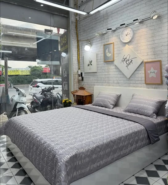 Bộ chăn ga gối cotton Hàn Quốc mẫu vân ghi hồng