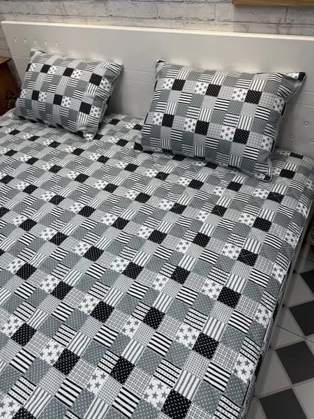 Bộ chăn ga gối cotton Hàn Quốc mẫu ô vuông