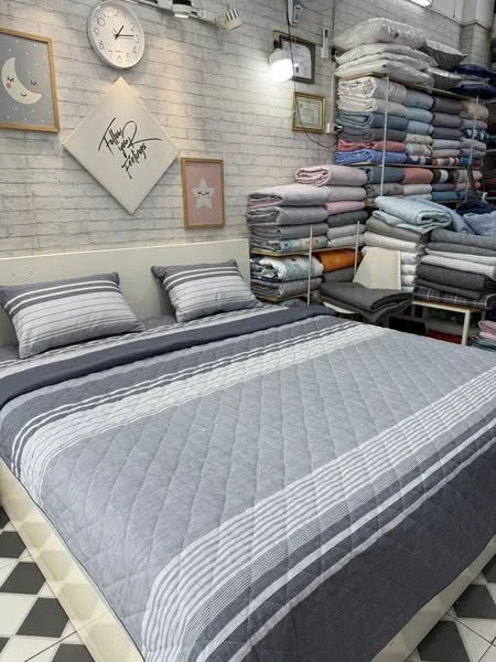 Bộ chăn ga gối Lụa Modal Hàn Quốc kẻ sang xịn mịn