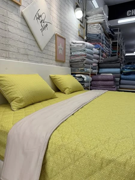 Bộ chăn ga gối cotton Hàn Quốc mẫu vàng phối be