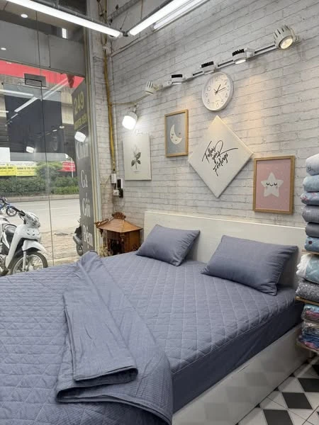 Bộ chăn ga gối Lụa Modal Hàn Quốc kẻ tím than