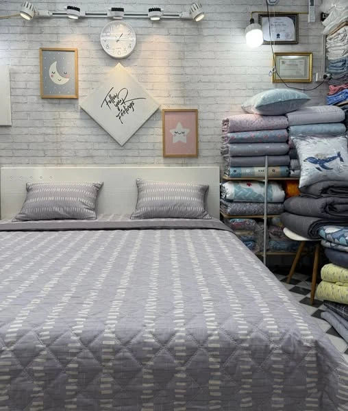 Bộ chăn ga gối cotton Hàn Quốc mẫu vân ghi hồng