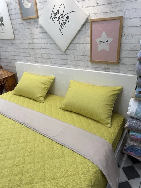 Bộ chăn ga gối cotton Hàn Quốc mẫu vàng phối be
