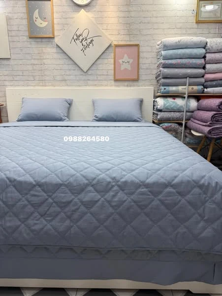 Bộ chăn ga gối phủ Lụa Modal Hàn Quốc màu xanh mát mềm và rất sang chảnh nha