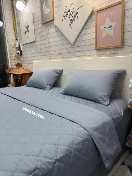Bộ chăn ga gối phủ Lụa Modal Hàn Quốc màu xanh mát mềm và rất sang chảnh nha