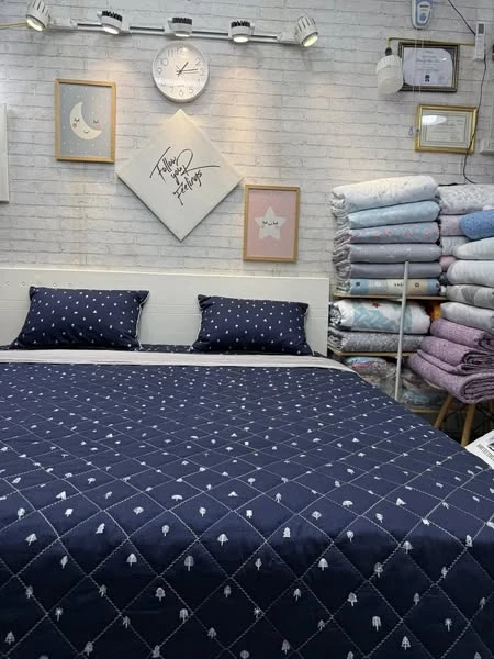 Bộ chăn ga gối cotton Hàn Quốc cây thông nền tím than