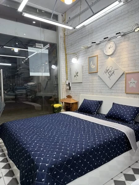 Bộ chăn ga gối cotton Hàn Quốc cây thông nền tím than