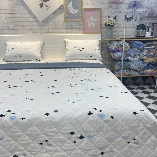 Bộ chăn ga gối Lụa Modal Hàn Quốc mẫu mây trắng