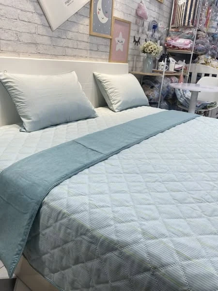 Bộ chăn ga gối Lụa Modal Hàn Quốc kẻ xanh xjnh lắm ạ