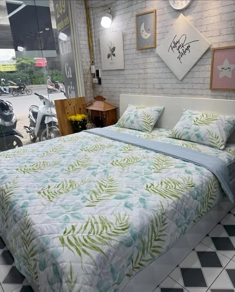 Bộ chăn ga gối Lụa Modal Hàn Quốc hoa xanh xjnh xắn