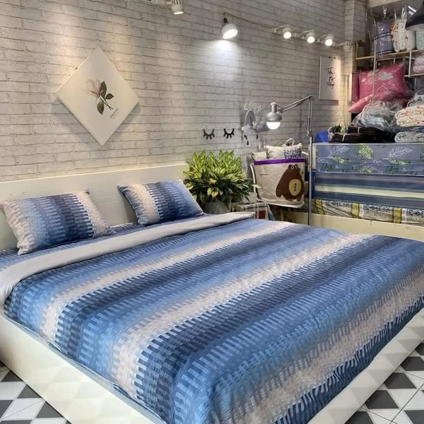 Bộ chăn ga gối cotton Hàn Quốc thẻ xanh xjnh xắn.