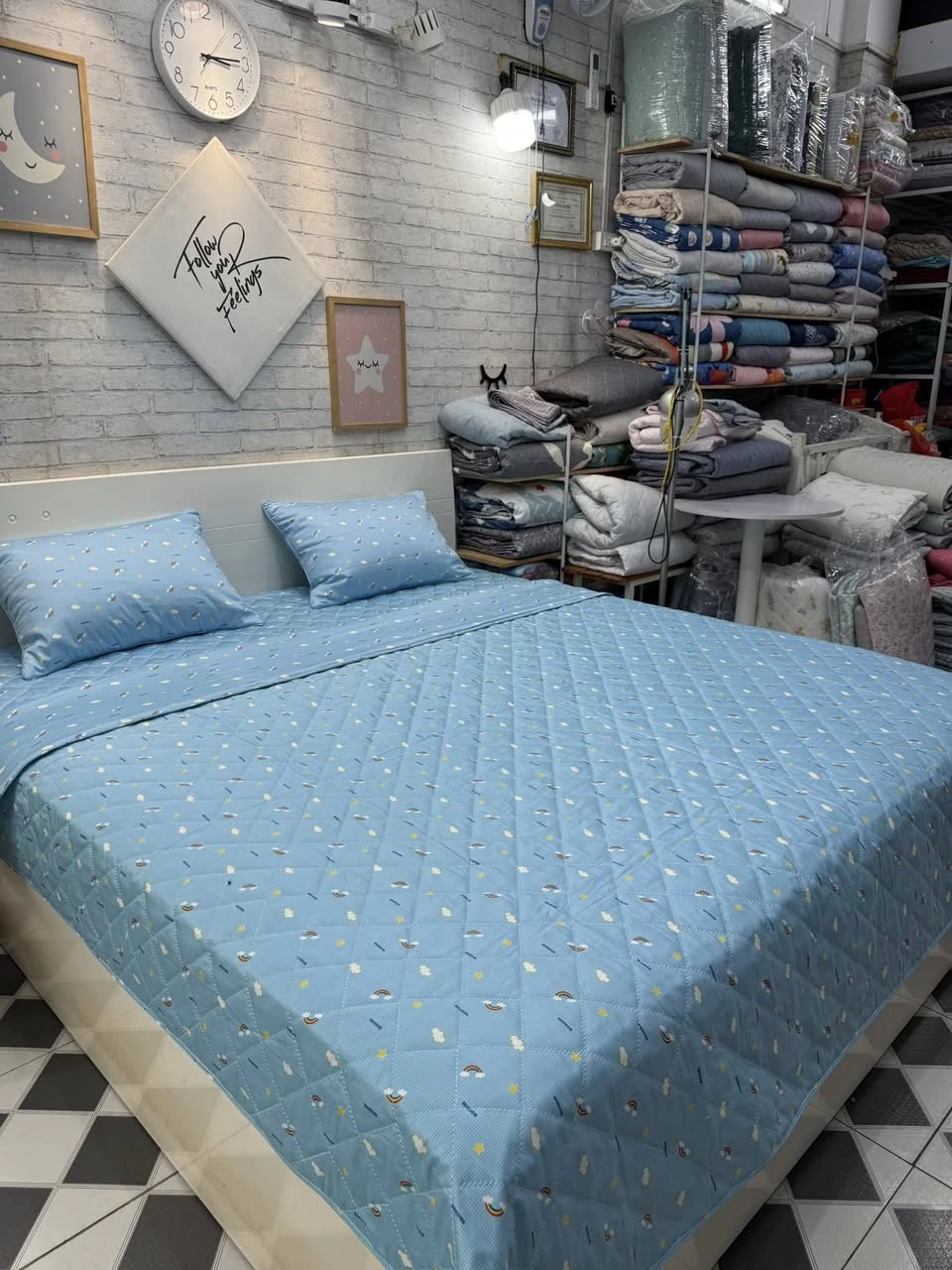 Bộ chăn ga gối cotton Hàn Quốc mây cầu vồng