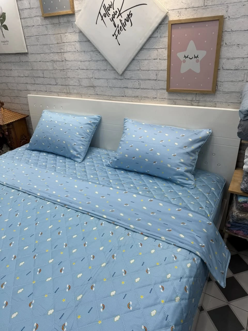 Bộ chăn ga gối cotton Hàn Quốc mây cầu vồng