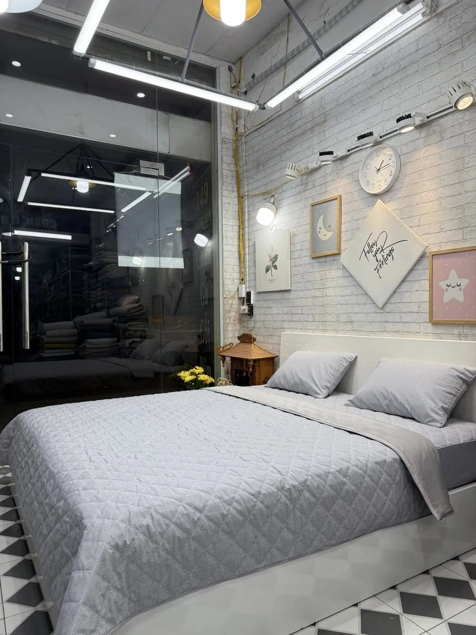 Bộ chăn ga gối cotton Hàn Quốc kẻ tăm