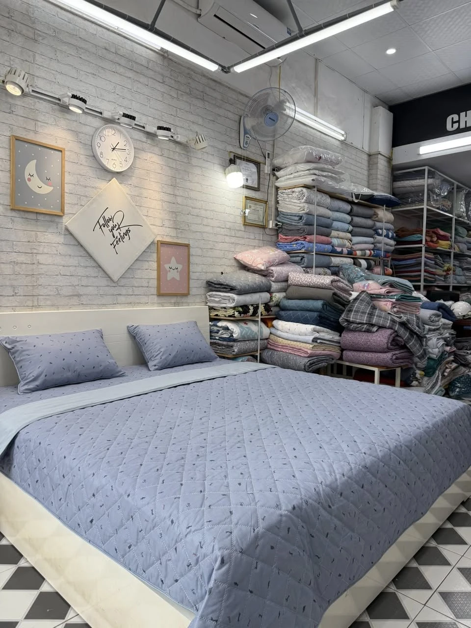 Bộ chăn ga gối cotton Hàn Quốc nốt nhạc 🎶 nền xanh tím xjnh lắm