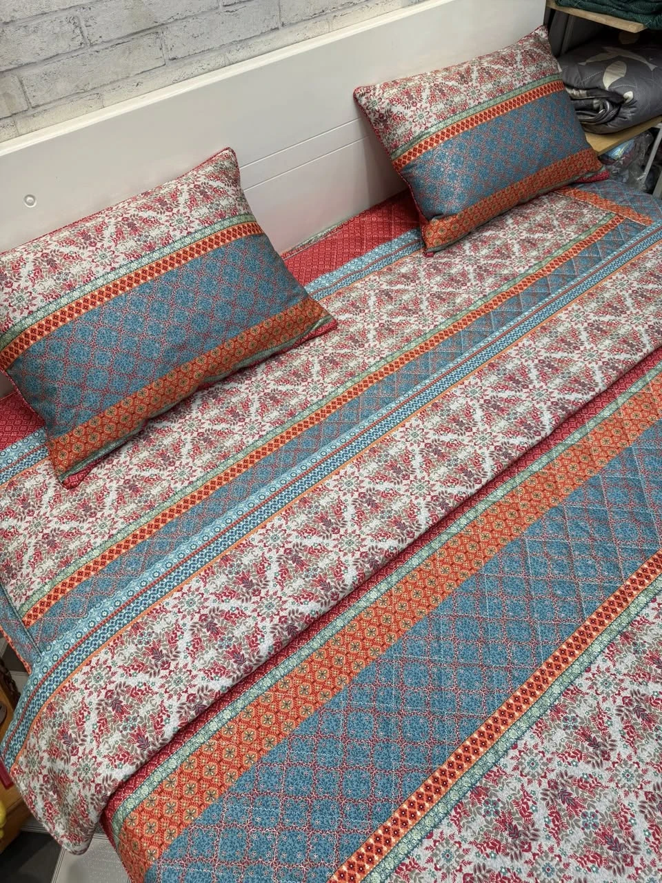 Bộ chăn ga gối phủ cotton Hàn Quốc họa tiết in hình thổ Cẩm xjnh